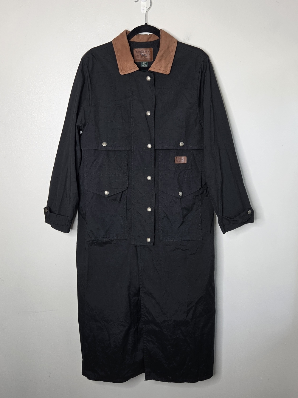 Vtg Lauren Ralph Lauren Black Waterproof Snap Button 5-Pocket Trench Coat